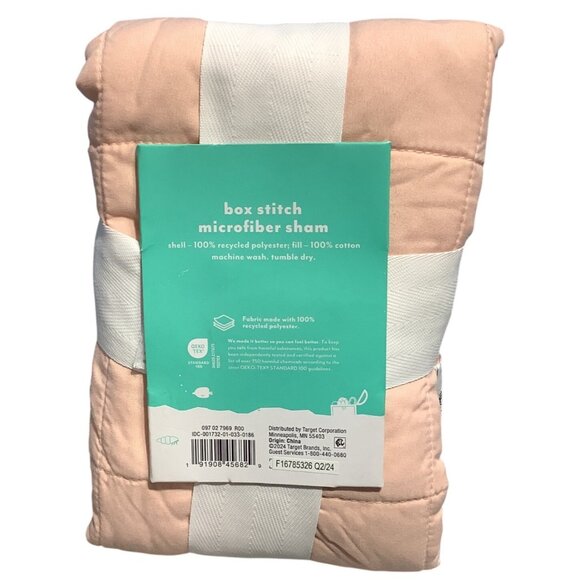 Pillowfort Box Stitch Microfiber Sham Standard Size 20"x26" Peach - Picture 2 of 5